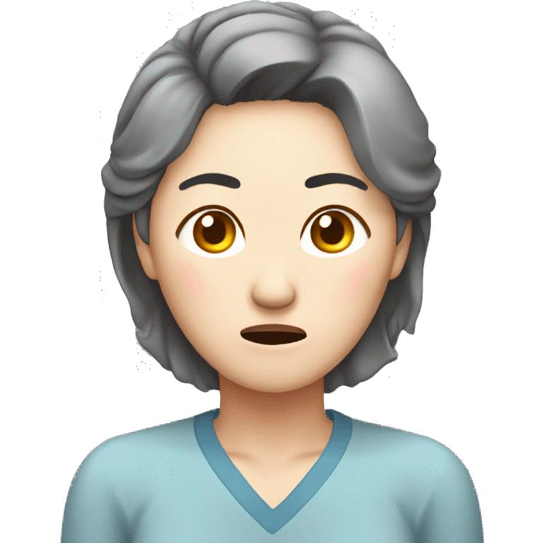 Headache, middle-aged Korean woman in her 40s, with one hand on her head, painful face emoji