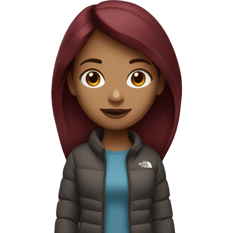 beautiful burgundy straight haired Girl wearing northface full body emoji