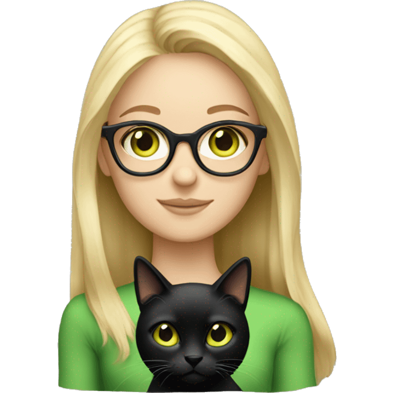 Girl light blonde hair green eyes glasses holding a black cat  emoji