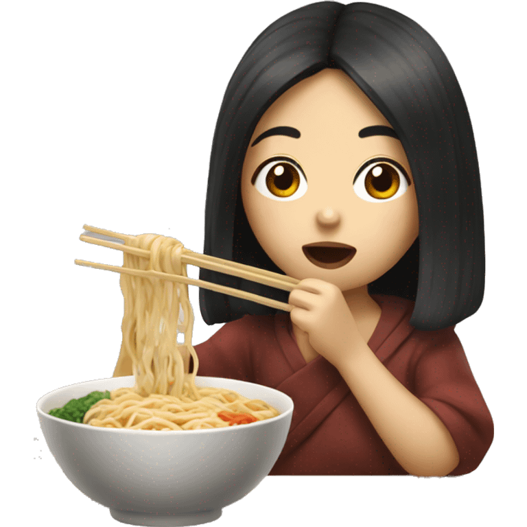 Asian dark hair girl eating ramen  emoji