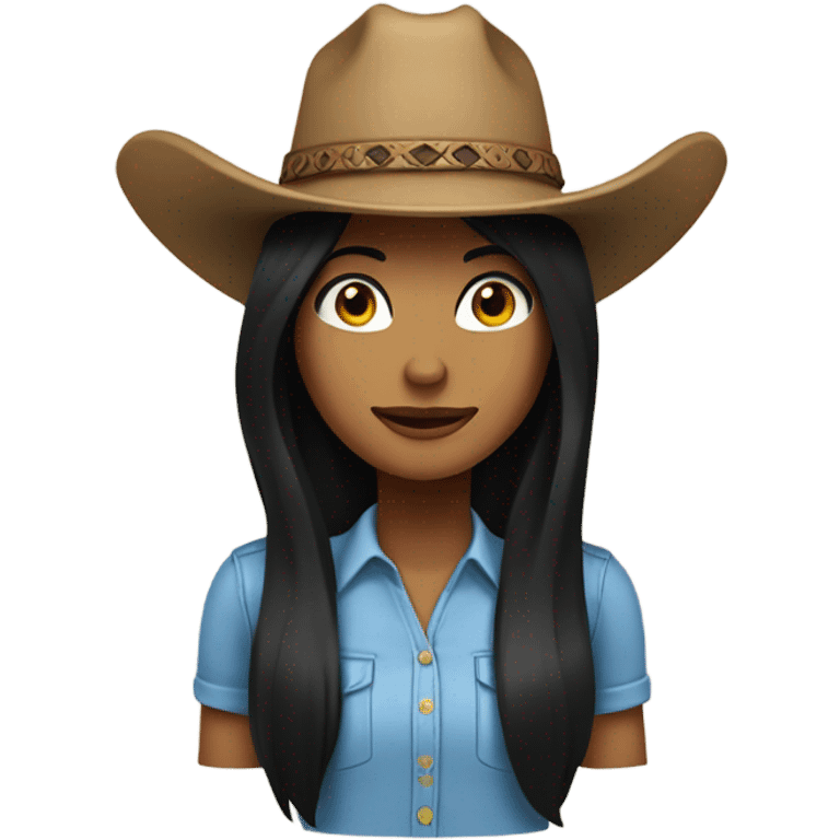 long black hair blue eye female wearing tan cowboy hat emoji