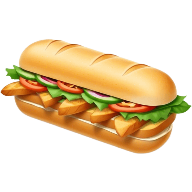 Banh Mi Cinematic Realistic Banh Mi Sandwich Dish Emoji, depicted as a simple, small baguette filled with fresh ingredients, rendered with crisp textures and vibrant, inviting lighting. emoji