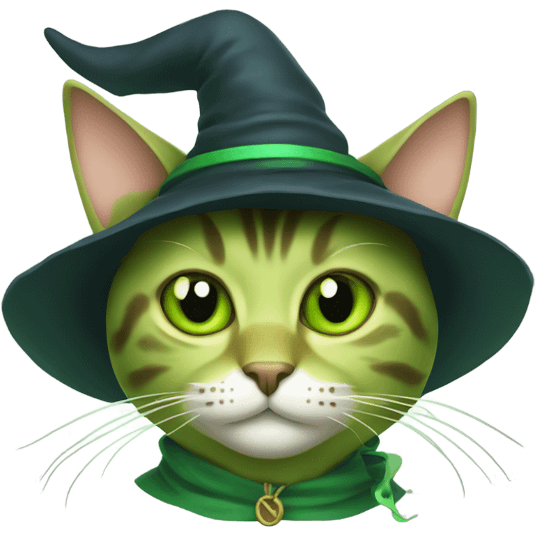 Green cat with witch hat emoji