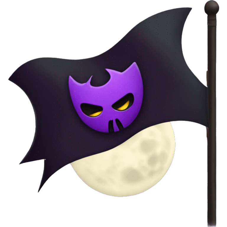 Flag with dark purple and black color and vampire theme with fully moon and bat element  emoji