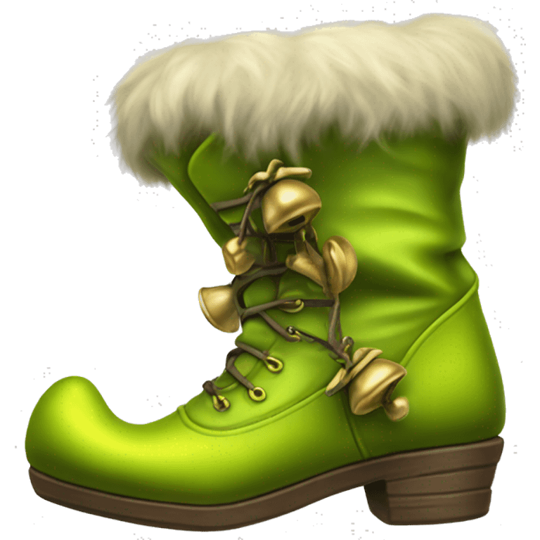 Realistic isolated chartreuse elf boots with bells. emoji