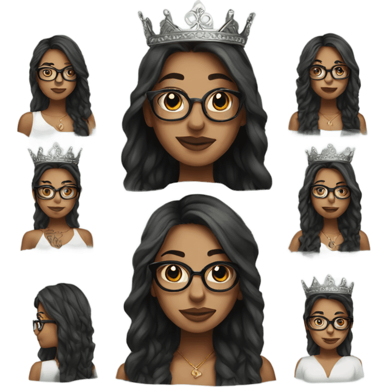 Beautiful girl, long hair, tattoos, glasses and a crown emoji