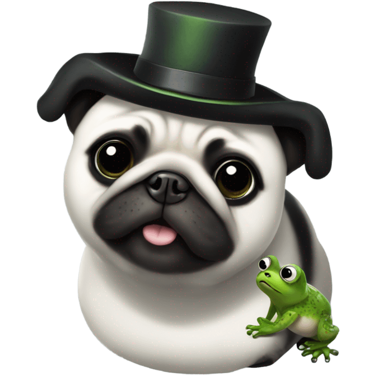 Panda pug wearing a frog hat emoji