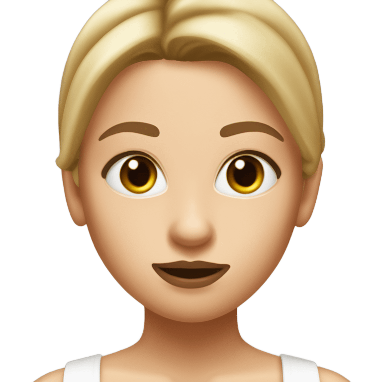 female teenage girl with a straight cute nose with straight dirty blonde hair, mascara and lip liner (brown), also is wearing a white tube top emoji