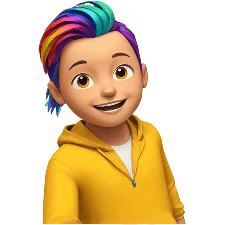 happy boy with rainbow hair emoji