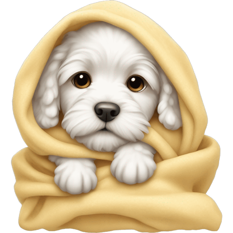 White cute cockapoo puppy sleep in blanket emoji