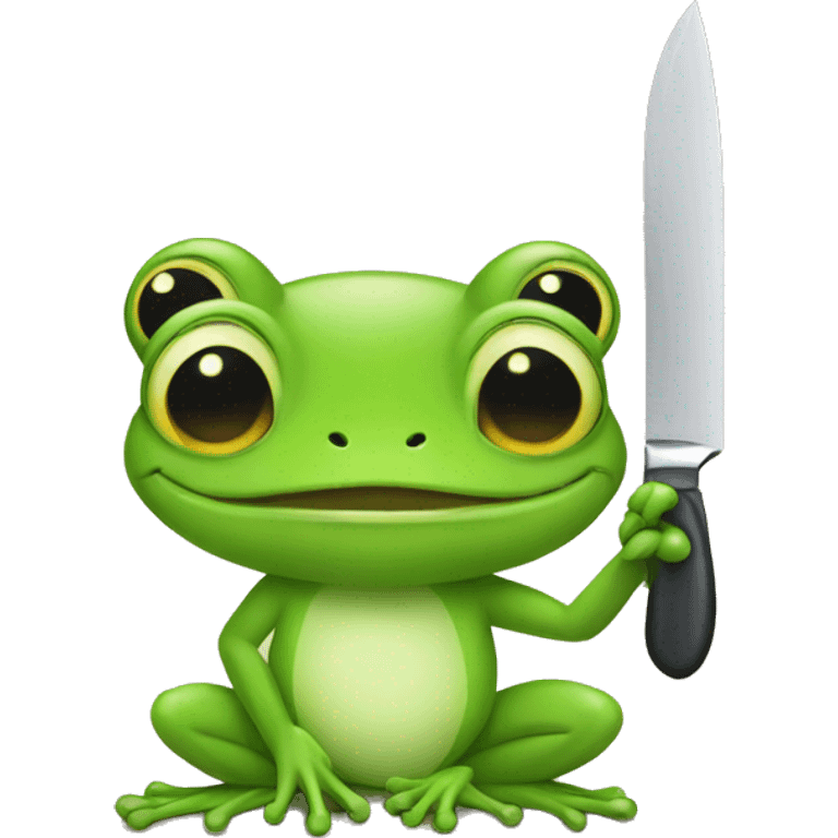 a cute frog holds a knife. emoji