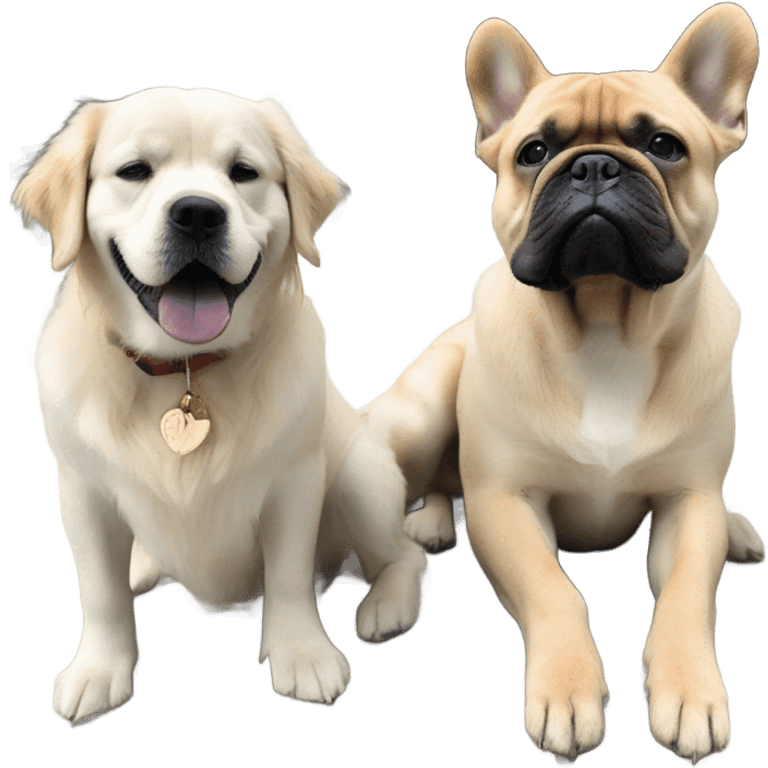 English cream golden retriever and a black frenchie as best friends emoji