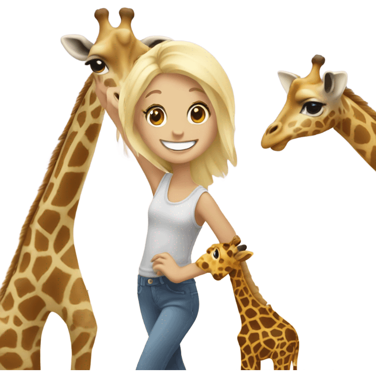 Blonde girl dancing with a giraffe emoji