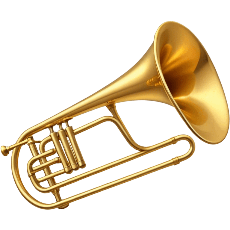 Cinematic Realistic Trombone, sleek brass slide extending dynamically, subtle scratches adding authenticity, warm golden reflections bouncing off the metal, glowing with a bold and resonant musical energy. emoji