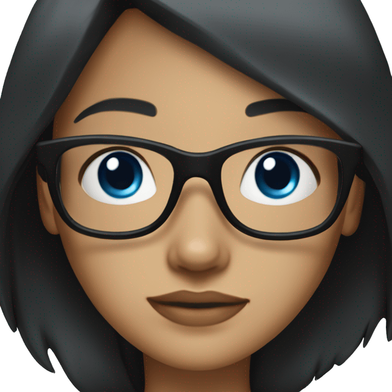 A girl with long, straight, black hair and blue eyes with black glasses and light skin emoji