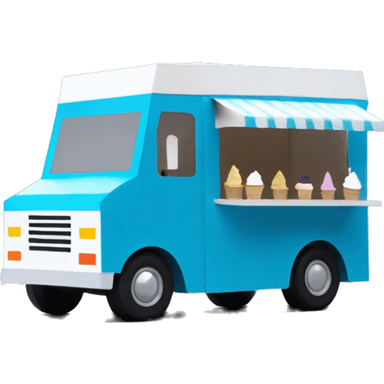 minimalistic papercraft, pearl blue ice-cream food van emoji