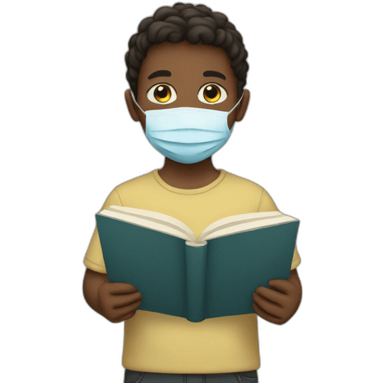 Boy with mask read a book emoji