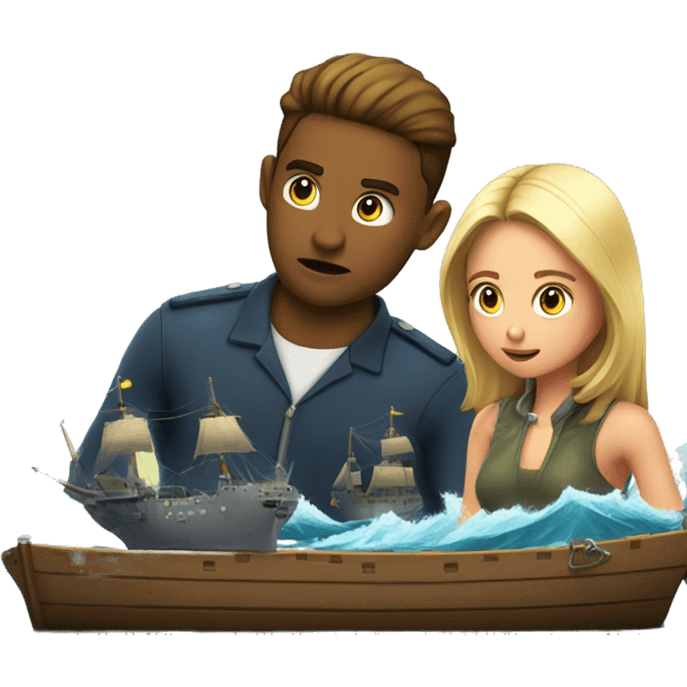 Girl and guy playing sea battle game and the guy is visibly annoyed emoji