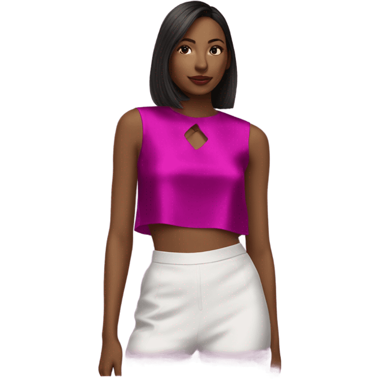 Realistic magenta cut out silk crop top blouse. emoji