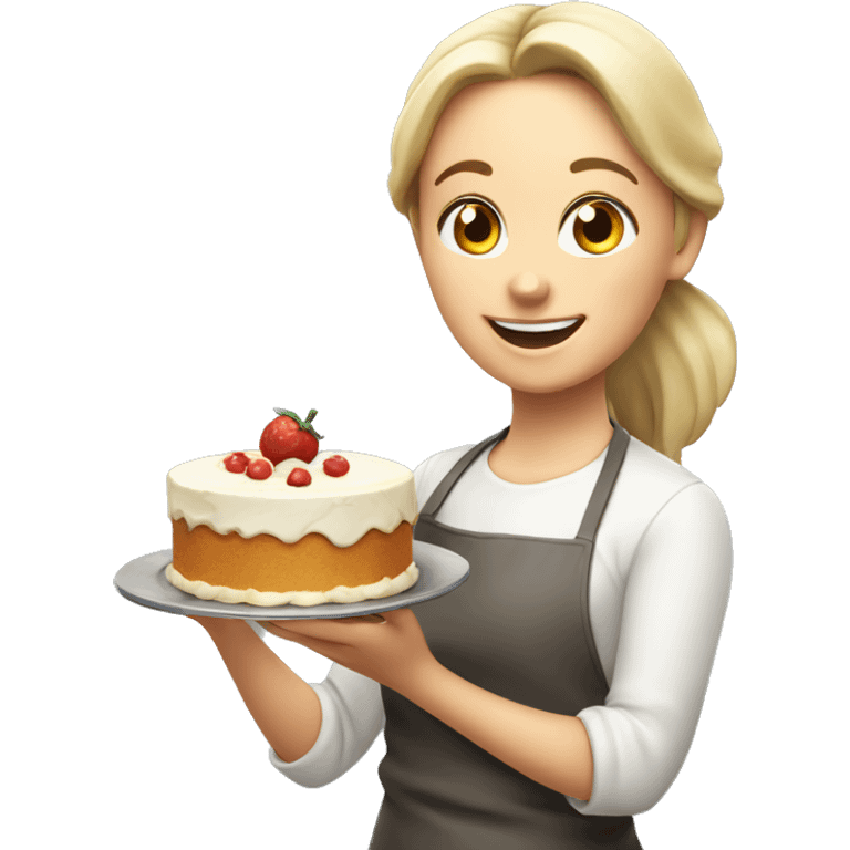 happy white girl cooking holding food cake  emoji