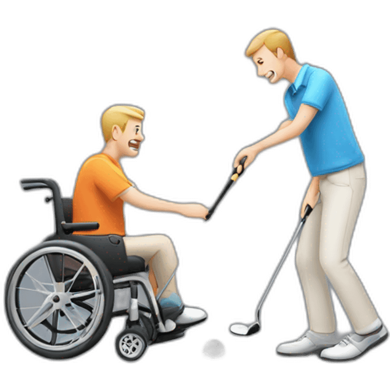 A man playing golf with a disable guy as a ball emoji