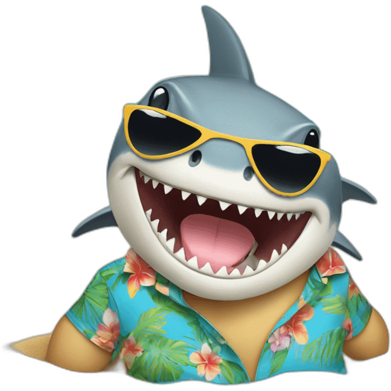 Shark wearing sunglasses on the beach in a Hawaiian shirt emoji