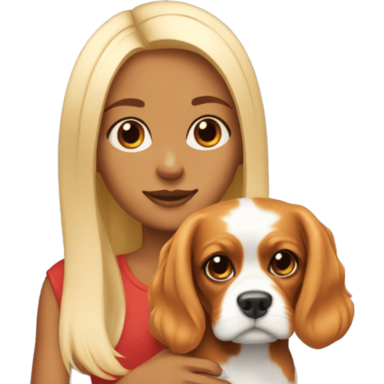 Blonde girl with cavalier king dog tricolor emoji