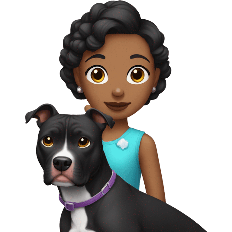 Perro pitbull negro con una dueña,tez clara pelo corto y negro  emoji