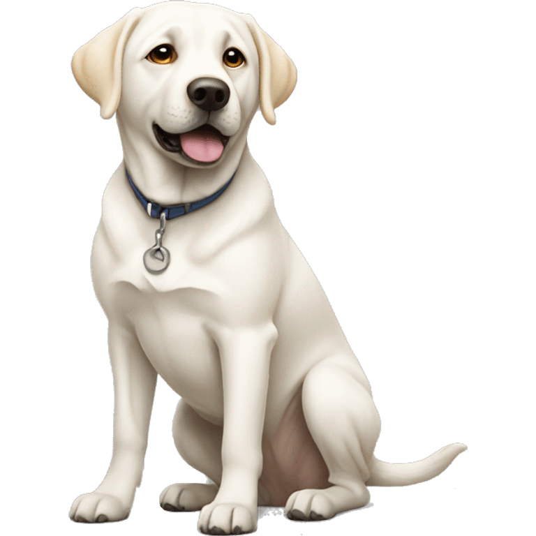 Make a white lab dog doing the gritty emoji