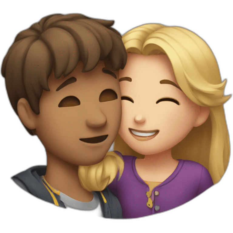 A boy kissing a girl emoji