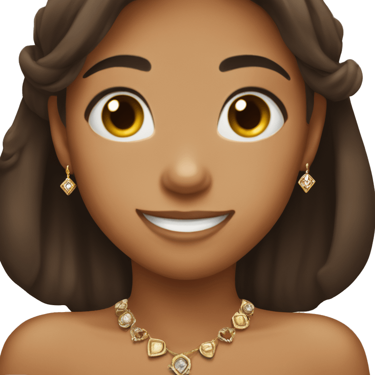 tan skin girl with dark brown hair and jewelry holding her hand close to her heart smiling because shes thankful  emoji