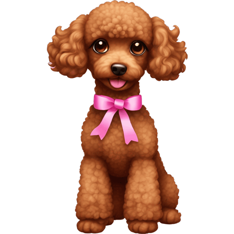 Brown toy poodle with pink ribbon around neck emoji