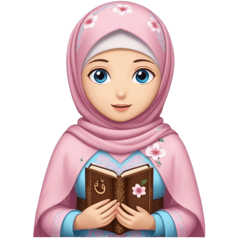 Turkish beautiful finish Konya girl blue eyes with hijab and cherry blossom dress have Quran  emoji