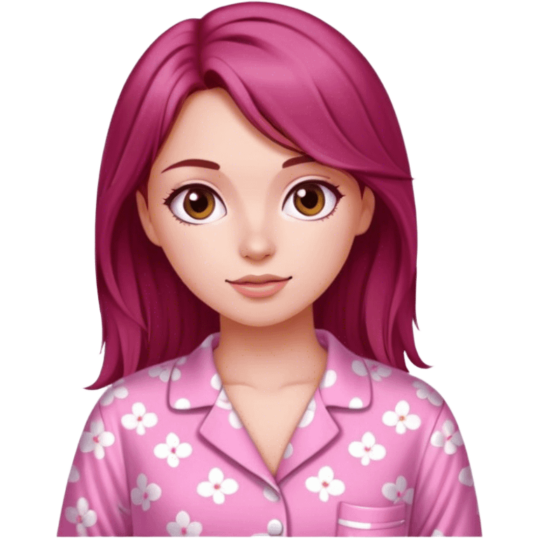 A beautiful, burgundy haired girl wearing pink pajamas emoji