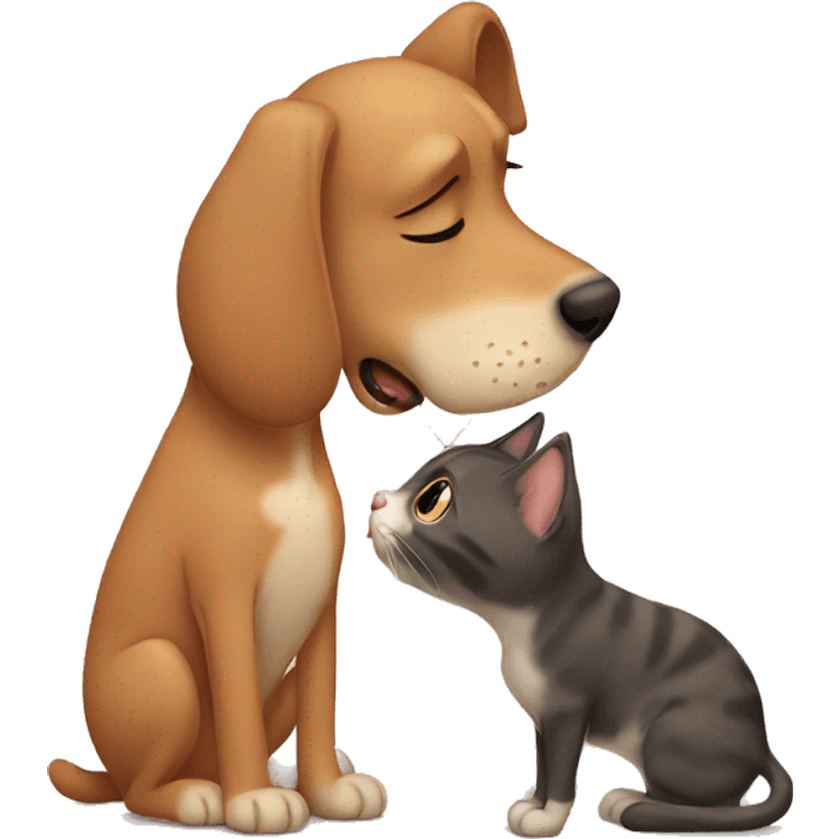 Cat kissing a dog emoji