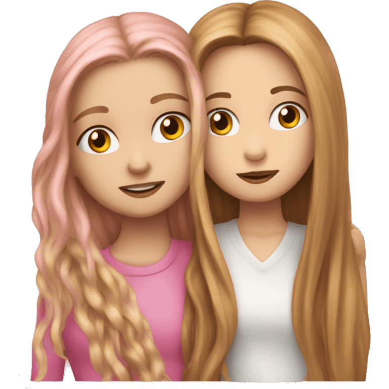 whitw girl with long hazel hair kissing white girl with pink long hair  emoji