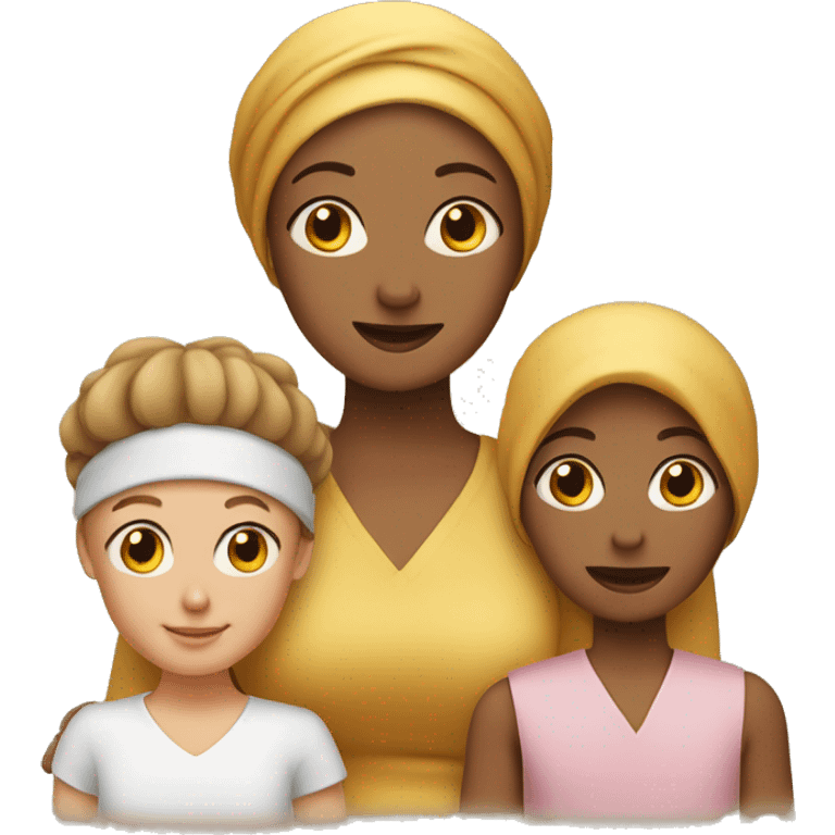 Mom with turban, daughter with darkblond hair, son with light brown hair ab golden dog emoji