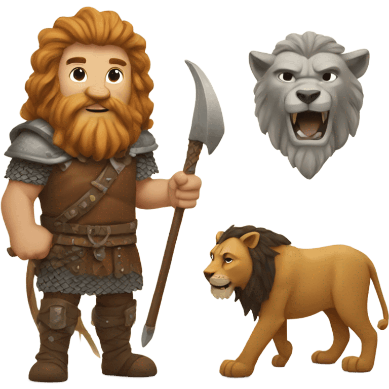 Viking with a pet lion emoji