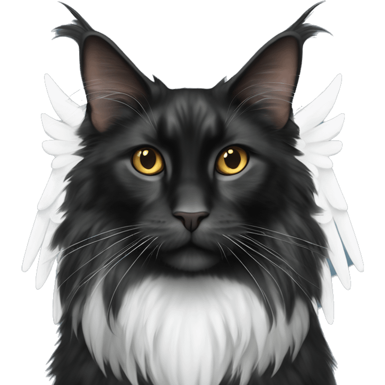 Black Maine coon with  big white Angel’s wings emoji