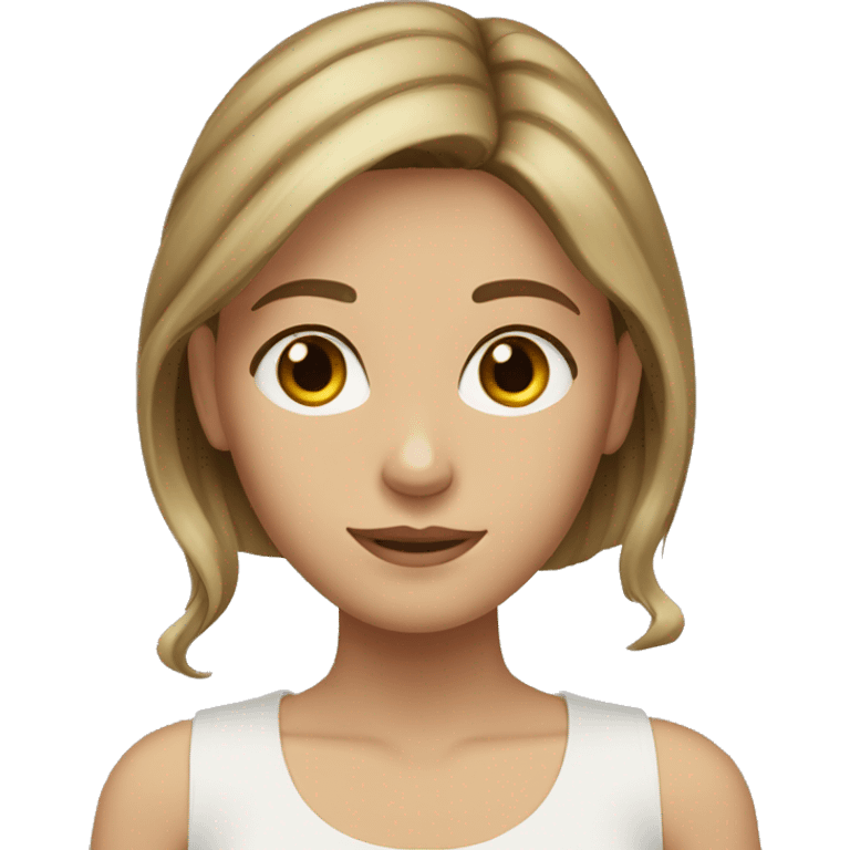 Girl with brown hair with blonde highlights, hazel green eyes and tan emoji