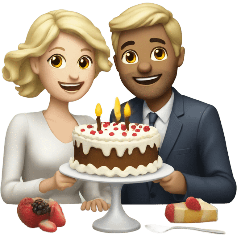 Happy Anniversary white couple eating cake emoji