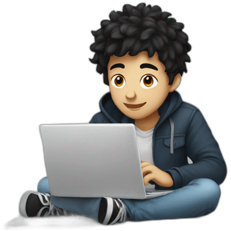 teen boy study on laptop with black hair emoji