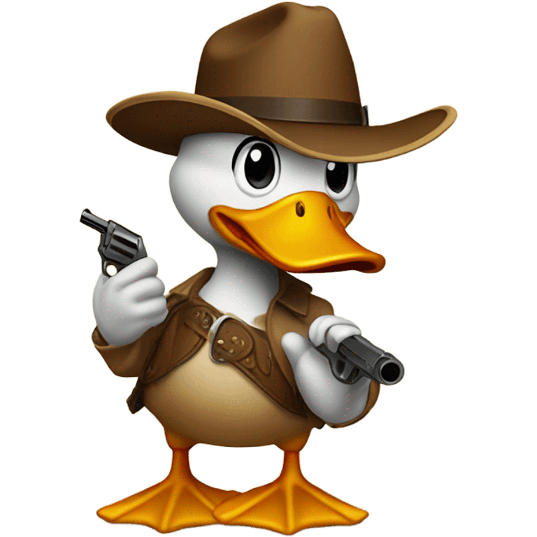 Duck with cowboy hat pointing a gun simple emoji