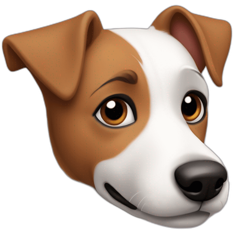 Perro Jack Russell terrier blanco con media cara marrón estilo Disney Pixar emoji