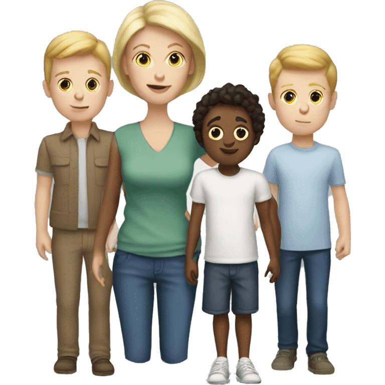 White Mom with four white boys emoji