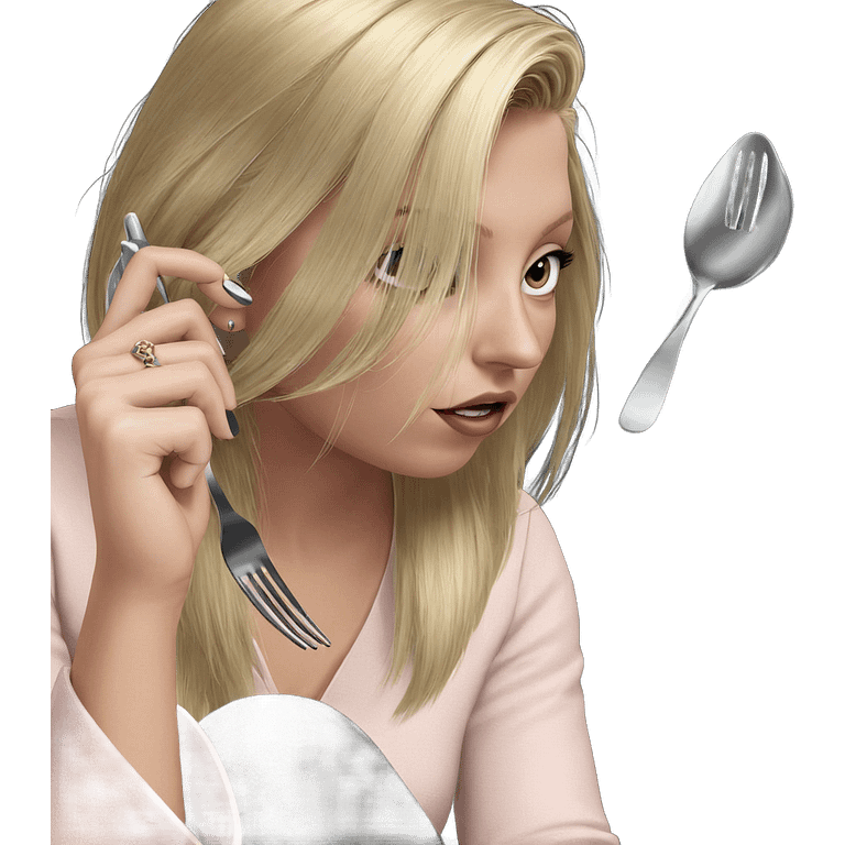 blonde girl with jewelry fork emoji