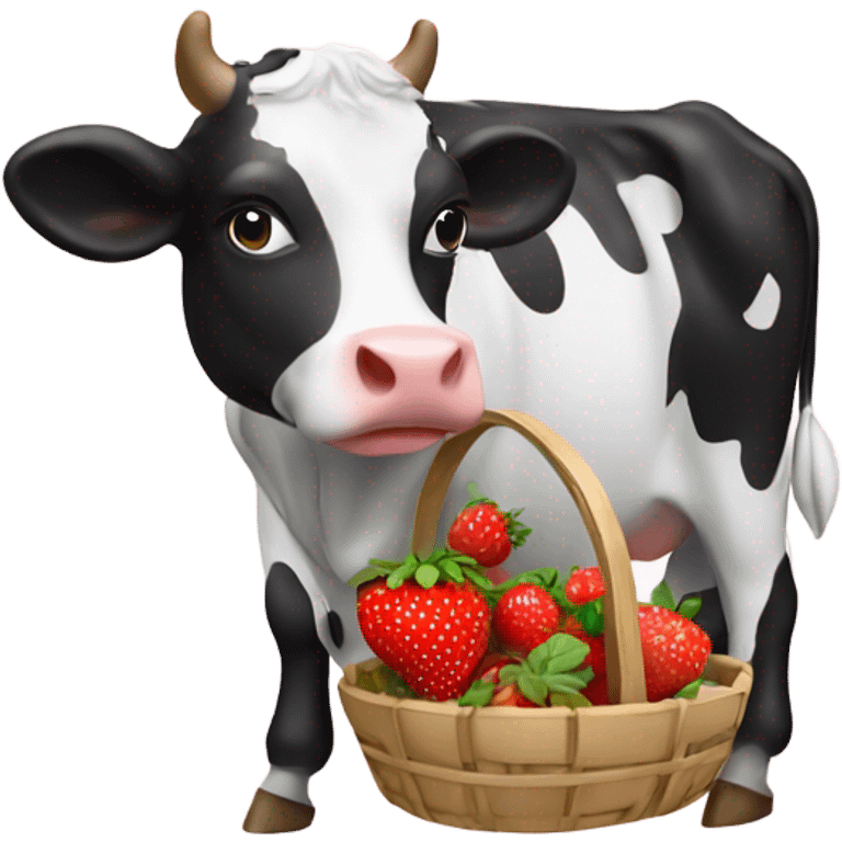 Black and white cow with a strawberry basket emoji