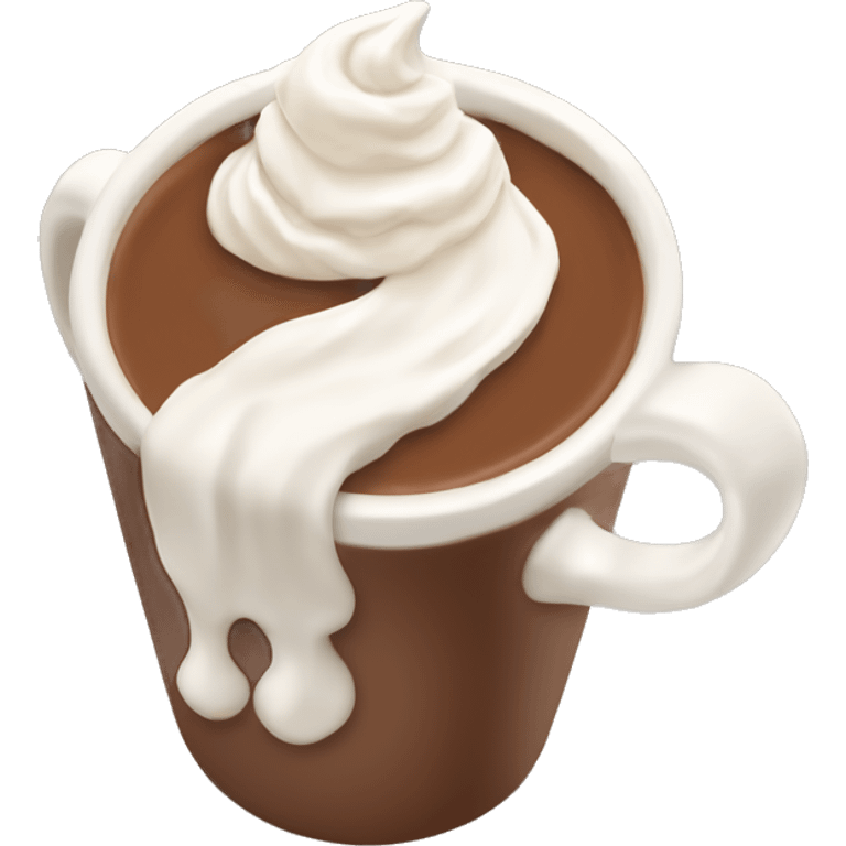 beige mug of hot chocolate with whipped cream and cinnamon emoji