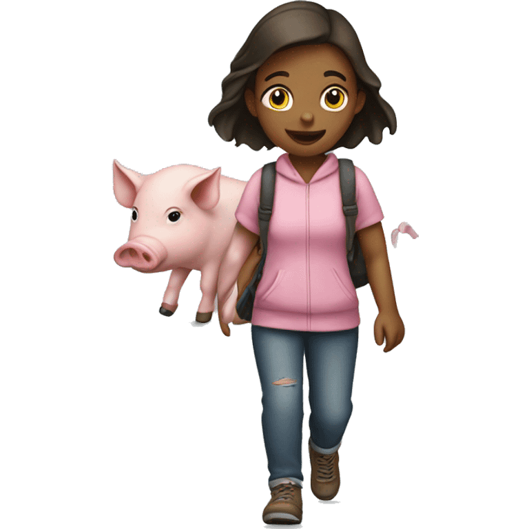 girl walking with pig emoji