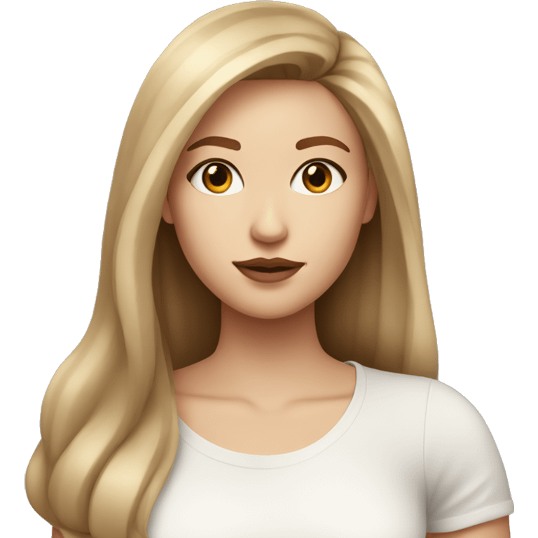 make a very beautiful girl with light brown straight hair big lips with white top emoji